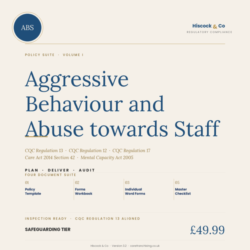 Aggressive Behaviour and Abuse towards Staff policy suite — Hiscock & Co regulatory compliance, CQC Regulation 13.